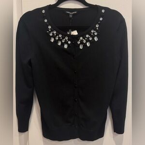 CABLE & GAUGE Black Rhinestone and Crystal Embellished Cardigan Sweater S NWT